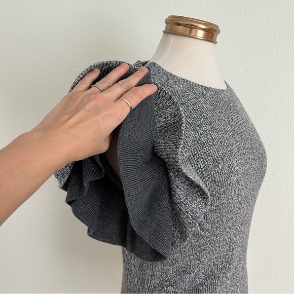 Club Monaco Eris Ruffle Sleeve Marled Merino Wool Sweater Top - Picture 8 of 9